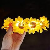 Edary LED-Sonnenblumen kronen-Stirnband leuchtendes Haarkranz-Stirnband Braut-Blumenfest-Kopfschmuck Halloween-Party Meer Urlaub Foto-Kopfschmuck für Braut Frauen Mädchen