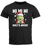 MoonWorks Herren T-Shirt Weihnachten Grinch Mimimi Halts Maul Spruch Weihnachtsmuffel Print Ugly Xmas Fun-Shirt schwarz XL