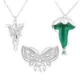 YouU 3 Stück Arwens Abendstern Halskette Elfengrüne Lorien-Brosche Halskette Herr der Ringe Schmetterlings Elfen Brosche Schmuck