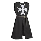 BLESSUME Mittelalter Ritter Tunika Kostüm Kreuzritter Tempelritter Fasching LARP Cospaly (Schwarz 2)