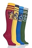 SockShop Damen Harry Potter Haus Abzeichen Baumwolle Kniestrümpfe Packung mit 4 Assortiert 36-40