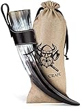 VIKING CRAFT Trinkhorn Wikinger ca. 450ml - Authentisches 3-Teiliges Horn Set für Wikinger Met Honigwein mit Gürtelhalter – Methorn Wikinger Deko, LARP Mittelalter Bierkrug, Honigmet