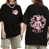 zhedu Kamado Nezuko Grafikdruck T-Shirt Damen Harajuku Ästhetik Schwarz Tops T-Shirt Japan Style Damen T-Shirt (XXL,Color 03)