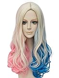 FALAMKA Blau und Pink Perücke Lange Lockige Damen Perücke Cosplay Kostüm Halloween