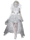 FStory&Winyee Damen Geist Braut Kostüm für Halloween Fasching Horror Zombiebraut Kostüm Grau Geisterbraut Gruselig Dämonen Kostüm Karneval Verkleidung Sexy Cosplay Kleid Set für Erwachsene, M