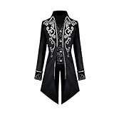 FJKVKDT Mittelalterliche Steampunk Jacke Männliche viktorianische Renaissance Gothic Retro Mantel Party Cosplay Herren Kostüme für Erwachsene (Schwarz, 3XL)