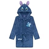 Disney Lilo & Stitch Bademantel Damen, Morgenmantel Damen Stitch, Fleece Bademantel mit Kapuze, Hausmantel Damen und Teens S-L (DE/NL/SE/PL, Alphanumerisch, S, Regular, Regular, Dunkelblau)