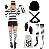 Spooktacular Creations Erwachsene Frauen Räuber Kostüm Set mit Hut Hemd Maske Handschuhe Socken Tasche für Halloween Dress Up Cosplay Mottoparty-L