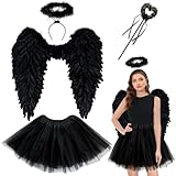Yezmo Engelsflügel, Engelskostüm Frauen Mädchen Erwachsene Engel Zubehör mit geschichtetem Tüll Tutu Rock Halo Stirnband Engel Zauberstab für Party Cosplay
