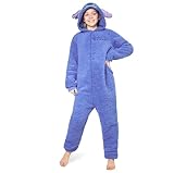 Disney Onesie für Mädchen, 4-15 Jahre - Stitch Jumpsuit - Kuschelanzug Einteiler für Mädchen (Blau Stitch, 13-14 Jahre)