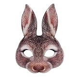 Vocoliday 1 x Halloween-Hasenmaske, Tiermaske, Halbgesicht, Hasenohrmaske für Halloween, Ostern, Kostüm, Party, Cosplay, Requisiten (braun)