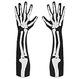 Widmann 01089 - Handschuhe Skelett, 50 cm, Front- und Rückseite bedruckt, Gerippe, Halloween, Karneval, Mottoparty