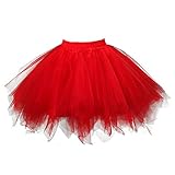 Damen Karneval Kostüm Tüllrock 50er Rockabilly Petticoat Tutu Unterrock Rock Kurz Ballett Tanzkleid Ballkleid Abendkleid Gelegenheit Zubehör (Rot, M)