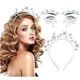 iZoeL Sterne Haarreif Silber Sterne Stirnband Strass Haarband Gesichtstattoo Karneval Fasching Halloween Geburtstag Party Kostüm Haarreifen Glitzer Haarschmuck für Damen Mädchen