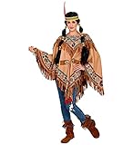 MIMIKRY Indianerin Indianer Poncho Wildleder-Optik mit Ethno-Druck Fransen Federn Wilder Westen Western