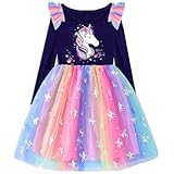 VIKITA Mädchen Kleider Einhorn Kleid Langarm Prinzessin Tüll Party Festlich Kleid LH4872 7T
