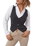 Achlibe Damen Westen Jacke Slim V Ausschnitt Retro Büro Revers Blazer Weste Renaissance Steampunk Mantel Cardigan, B-schwarze Streifen, L