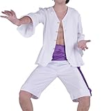 CoolChange Monkey D. Ruffy Gear 5 Kostüm | Nika Cosplay Verkleidung | Hemd, Hose und Schärpe | Weiß | Größe: S