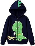 EULLA Kinder Jungen Zip Up Hoodie Sweatjacke Kapuzenjacke Dino Kapuzenpullover Langarm Baumwolle Pullover Hoody Sweatshirt mit Reißverschluss 1# Dunkelblau Dinosaurier DE 122