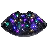 URAQT Tüllrock Damen LED Tütü Erwachsene, Tutu Rock LED, Minirock Mit LED Lichter für Fasching Karneval Motto Party Ballett Tanzen Fancy Dress Halloween Kostüm, 40CM(Schwarz)