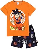 Dragon Ball Z Kinderpyjama | Jungen Mädchen Goku Charakter Orange Kurzarm T-Shirt Krieger Symbol Schwarze Shorts | Anime Kleidung Merchandise