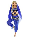 iiniim Bauchtanz Kostüm Damen Orientalische Indische Bauchtänzerin Verkleidung Halloween Fasching Karneval Party Tanzkleidung Royal Blau Einheitsgröße