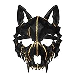 keland Wolf Maske Skelett Japanische Maske Wolfsmaske Werwolf Maske Halloween Horror Maske (A-Schwarz)