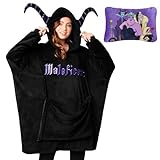 Disney Stitch Damen Hoodie Decke mit Ärmeln - 2-in-1 - Oversized Kapuzenpullover Fleece Tragbare Decken für Teenager (Schwarz Maleficent)