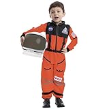Spooktacular Creations Astronautenkostüm: Raumanzug mit beweglichem Astronautenhelm, perfekt für Kleinkinder, Mädchen, Halloween, Cosplay, Mottopart-Orange Medium (8-10 Jahre)