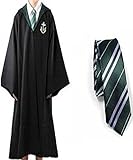 WHSUXAYC Hogwarts Magician Robe, Slytherin Hufflepuff Cape, Youth Adult Uniform, Halloween Carnival Cosplay Costume (Green, M)