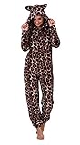 Loungeable Damen Jumpsuit Overall Tiere Gesichter Öhrchen 3D Kapuze Leopard 799015 XL