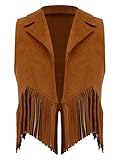 Freebily Kinder Western Weste Jacke Mit Fransen Jungen Mädchen Cowboy Cowgirl Weste Kinder Hippie Wildwest Outfit Fasching Karneval Kleidung Braun 146-152