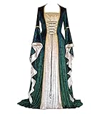 CosCool Damen Retro Mittelalter Kleid mit Trompetenärmel, Mittelalterliche Viktorianischen Königin Kleider Renaissance Gotisch Maxikleid Karneval Halloween Party Prinzessin Kostüm Grün 2XL