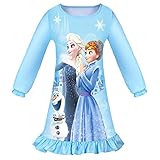 Monissy Mädchen Schlafanzug Langarm Pajamas für Kinder Baumwolle Winter einteiliger ELSA Kleidung Homewear Hauskleidung Nachtwäsche für Geschenk Zuhause Freizeit Weihnachten, Blau, 100