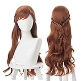 NiceLisa Lange Braune geflochtene Perücke Prinzessin Princess Cosplay Perücke Langwelliges lockiges geflochtenes Anime Wigs