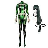 Lzrong MHA Asui Tsuyu Cosplay Kostüm Grün Bodysuit Ganzkörperanzug mit Wig für Kinder und Erwachsene Anime Halloween Party Kostüm