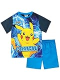 Pokemon Schlafanzug Jungen | Pikachu Pyjama Kurz Blau 128