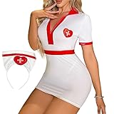 HOTSO Damen Krankenschwester Cosplay Kostüm, Rollenspiel Sexy Reizwäsche Set Fasching Karneval Dessous Bett Mini Sailor Outfit Reizvolle Uniformen Ärztin Outfits Frau Halloween