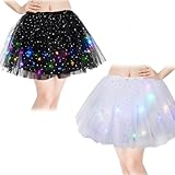 2 Stück Tüllrock Damen mit LED Lichter Glitzer Rock Pailletten Rock Tütü Damen Tutu Damen Geeignet für Party-Ballett-Kostüme, Halloween-Kostüme (Schwarz + Weiß)