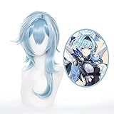 Anime Cosplay Perücke, Genshin Impact Perücke, mit zwei Perückenkappen, für Halloween, Party & etc. (Eula Cosplay)