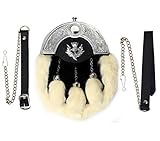 SHYNE KILTS U.K Leder Komplettes Kleid Kilt Felltasche Chrom Keltischer Knoten mit Distel