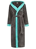 Di Vadini Unisex Herren Damen Bademantel Prato mit Kapuze I Morgenmantel flauschig I Nachtwäsche aus edler Mikrofaser Farbe: anthrazit/Marine, Grösse: XL