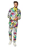 OppoSuits Lustige Verrückt Abschlussball Anzüge für Herren - Komplettes Set: Jackett, Hose und Krawatte,Mehrfarbig,56