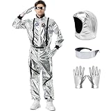 Ragelion Astronaut Kostüm Herren,Silber Astronauten Kostüm Overall für Herren Damen Spaceman Kostüm für Karneval Halloween