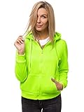 OZONEE Damen Kapuzenpullover Sweatjacke Sweatshirt Farbvarianten Kapuzenjacke Kapuzenpulli Langarm Kapuze Hoodie Sport Style Casual Fitness Basic Training JS/W03 GRÜN-NEON M