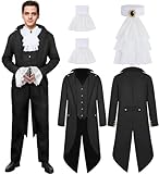 Velmawig Steampunk Kostüm Herren Gothic Frack Mantel Mittelalter Kleidung Karnevalskostüme Smoking Gehrock mit Barock Jabot für Karneval Fastnacht Mottoparty VL046L
