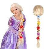 Lotvic Kinderperücke Blond, Prinzessin Perücke Zopf, Rapunzel Perücke Kinder, Rapunzel Kostüm-Perücke für Kinder Mädchen Cosplay Perücke Kostüm Zubehör für Karneval Fasching Maskerade (Gold, 85CM)