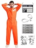 Dzorim Halloween Prisoner Overall Kostüm Herren Häftlinge Sträfling Kostüm Orange Gefangener Overall Herren Damen Orange Prison Jumpsuit Prisoner Outfit Costume Cosplay