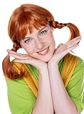 Pippi Langstrumpf Perücke Deluxe - rote Haare mit 2 Zöpfen - hochwertiges Kostüm-Zubehör für Karneval, Halloween & Motto-Party