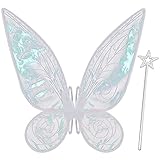 Silom Feenflügel für Kinder, Schmetterlingsflügel für Erwachsene, Mädchen, Frauen, Halloween, Weihnachten, Kostüm, Funkelnde Engelsflügel, Verkleidung, Partygeschenk (Weiss)